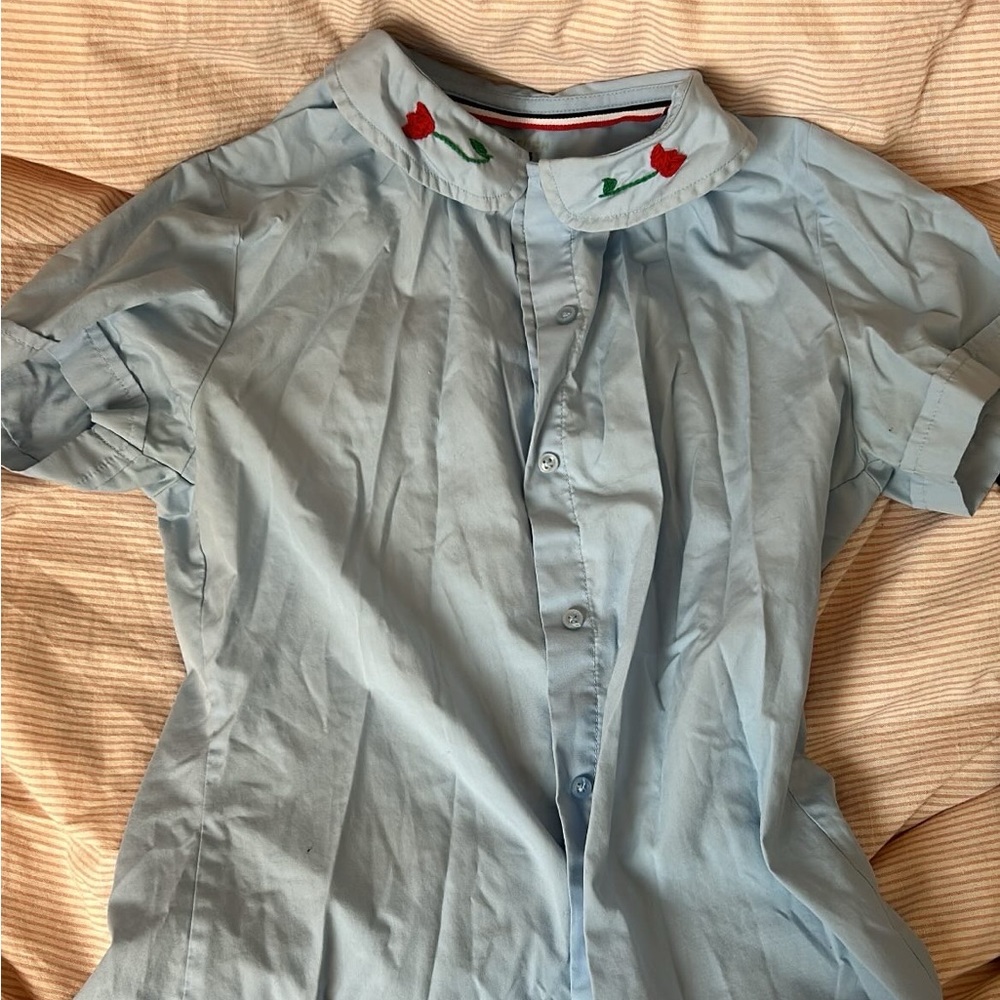 Button up shirt either hand embroidered tulips collar